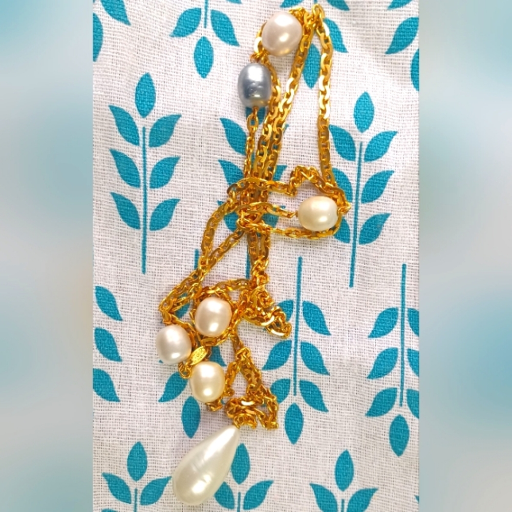 Authentic Chanel 24K Gold Plated Pearl Chain Necklace
